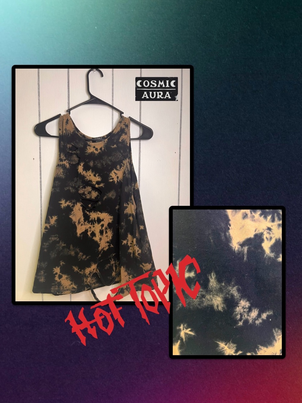 Cosmic Aura by Hot Topic Black and Tan Tie-Dye Tank Top Plus Size 3